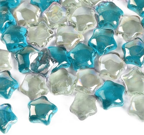 LUEYAO Star Glass Vase Filler Decorative Stars Shape Premium Glass Beads for Vases Gems Aquarium Pebbles Decorative Table Scatter Decor Blue Clear 1.3 LB 40 PCS