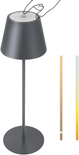 FUYO - Lampada da tavolo senza fili, dimmerabile, luce bianca calda, 2700K-4000K, touch, LED, impermeabile IP54, per tavolo da pranzo, camera da letto, campeggio, balcone, hotel, 598, grigio