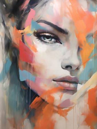 adrium Acryl-Bild 70 x 90 cm: Porträt einer schönen jungen Frau mit hellem Make-up und abstrakter Malerei. (213124943)