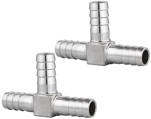 Happyreise 304 Stainless Steel 5/8 x 5/8 x 5/8 Hose Barb Fittings, T Shape 3 Way Barb for Fuel/Gas/AIR/Lquid Ect Splitter (2 Packs)