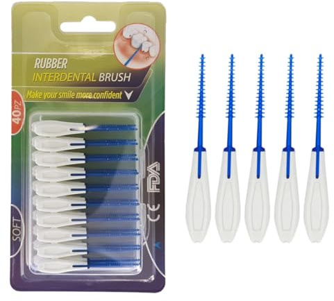 Boulton Interdentalbürsten - 40 Stück | Drahtlose Interdentalsticks für Zahnreinigung Mundhygiene Zahnseide | Silikon Zahnstocher Zahnbürsten Zahnbürsten Zahnbürsten (Blau - 1,0 mm bis 1,5 mm)