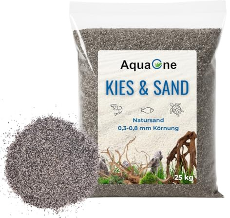 AquaOne Aquarium Sand 25 kg Bodengrund Zambesi 0,3-0,8 mm I Aquariumsand Premium Qualität I Quarzsand feine Körnung I Aquariumkies Deko Aquascaping Dekoration