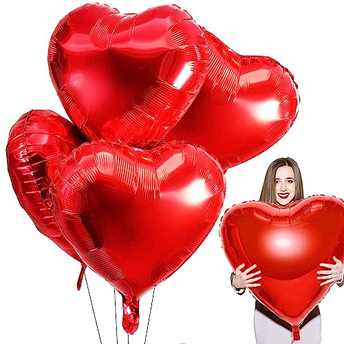 Ballon Coeur Helium Géant XXL Rouge pour Saint Valentin, Déco Fiançailles et Mariage - 4 Pièces
