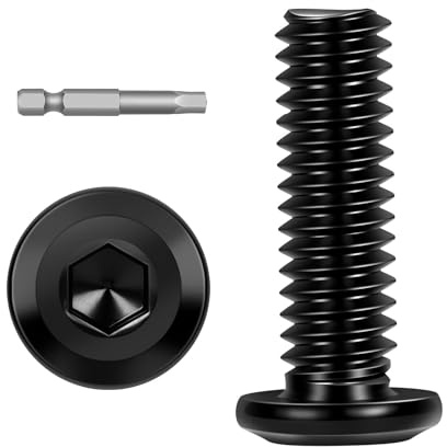 40 PCS M5 x 25mm Flat Head Socket Cap Screws Bolts, Flat Round Head Furniture Allen Bolts, Stainless Steel 304, Black Coating, Screwdriver Bit Included