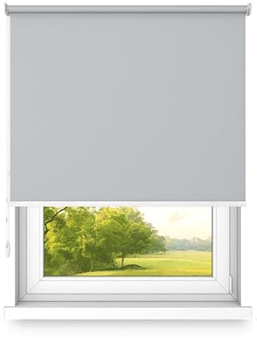 time4blinds Rollos Verdunkelungsrollo Freihängendes Rollo ohne Kassette Wand- oder Deckenmontage Großes Format UV-Schutz Thermische Eigenschaften Solides Design 120x260 cm Mondlichtgrau - rechts