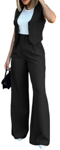 iSpchen Ensemble de vêtements pour Femme, Nouveau Costume de Gilet à la Mode, Pantalon Large décontracté pour Le Trajet au Bureau,Noir,M