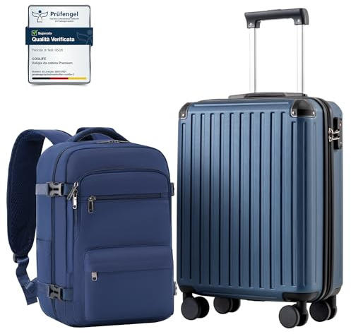 COOLIFE EasyJet Trolley Bagaglio a Mano 55x40x20 e Zaino da Imbarco 20L(40x25x20cm) Set di Valigie, Valigia Bagaglio a Mano, Chiusura a Combinazione Laterale con TSA per Ryanair