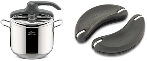 Lagostina Irradial Control Lagoeasy'UP Pentola a Pressione 7 L & Ricambi Clip Coppia di Maniglie Estraibili, Plastica, Nero