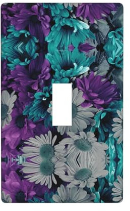 Cubre Interruptor de Luz con Estampado de Flores Moradas y Verde Azulado, Decoración de una Sola Palanca para Cocina, Placa de Pared de Dormitorio