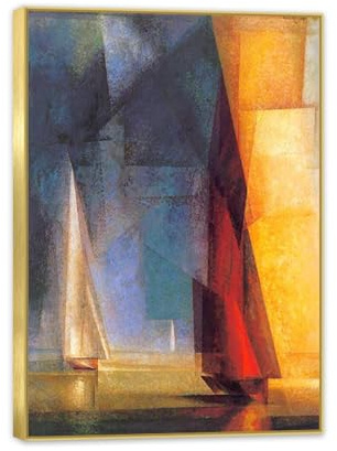 RXNHGJDS goldener Rahmen BerüHmte GemäLde Als Poster,Lyonel Feininger GemäLde auf Leinwand,Stiller Tag am Meer III,Wandbilder Modern Abstrakt70x50cm(28x20in)