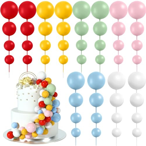 BOUBONI 48 bolas decorativas para pasteles, globos y cupcakes, en espuma, para fiestas de cumpleaños, bodas, decoraciones para tartas (rojo, amarillo, verde, rosa, azul, blanco)