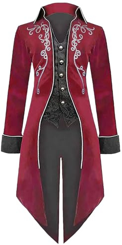 MVFEUIJ Cappotto vintage gotico da uomo, giacca steampunk medievale, vittoriano, rinascimentale, retrò, vintage, ricamo, per feste di Halloween, cosplay, pirata, vampiro, costumi per adulti