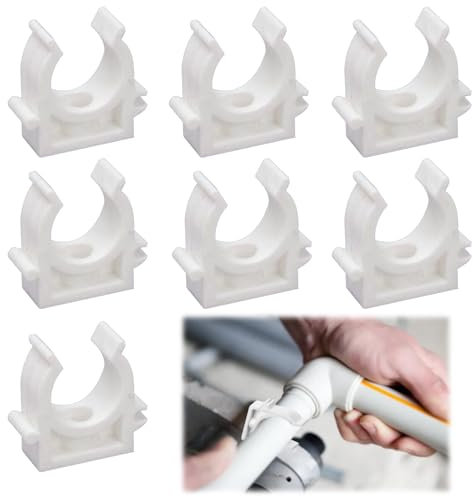 Editbar Juego de 120 abrazaderas de sujeción de 20 mm, color blanco, de PVC, para instalaciones eléctricas, tuberías de agua y sistemas de calefacción, juego de abrazaderas para tuberías de desagüe,