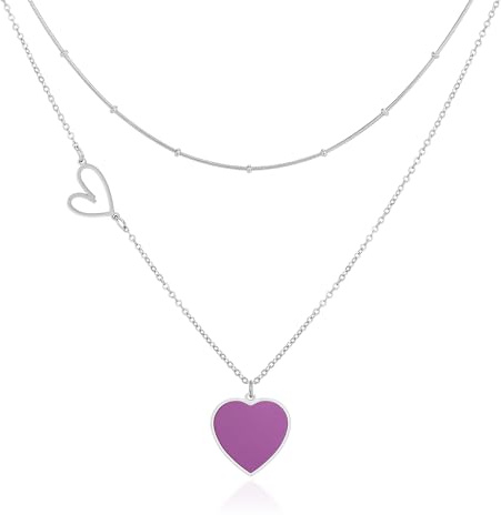Linawe Herz Anhänger Kalsketten für Frauen, Kette Edelstahl Damen, Layering Kette mit Herz Kettenanhänger Schmuck, Statement Kette Jewelry Erhältlich in Gold, Roségold und Silber