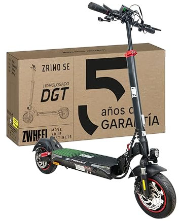 ZWHEEL ZRINO SE | Patinete Eléctrico Adultos Homologado DGT - 600W-1200W MAX, 35km Autonomía, Ruedas 10 Tubeless - Doble Suspensión Hidráulica, Intermitentes, Frenos Disco, Pantalla, IP54