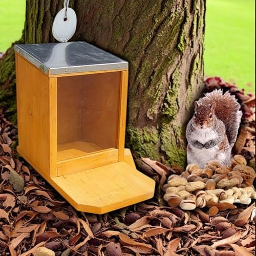 Mucola Eichhörnchen Futterhaus aus Holz 12x22x18cm Eichhörnchenfutterstation Mir großer Sitzplattform | aufklappbares Zinkdach | Futterautomat Futterspender Futterstelle