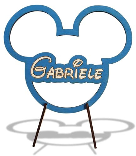 CandleSweetCandle - Cake Topper Personalizzato in Legno - con supporti rimuovibili è riutilizzabile come Fuori Porta o Decorazione per la Stanza dei bimbi (Sagoma Topolino)
