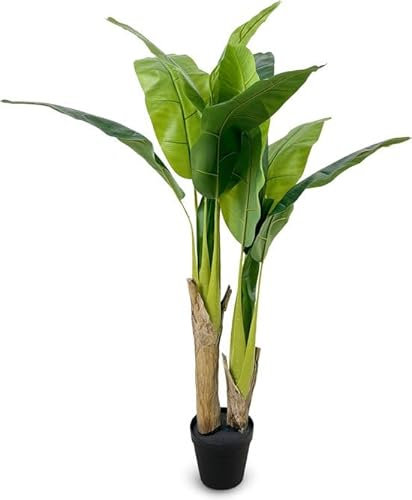 IvoQ Kunst-Bananenpflanze 120 cm - Dekorative Bananenbaum für Innen - Pflegeleichte, Immergrüne Dekoration