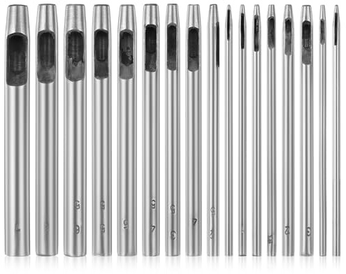 17 PCS Leather Hole Punch, 0.5-7mm Hollow Punch Set Metal Round Leather Punches, Belt Hole Puncher for Belts, Watch Band, Paper, Plastic