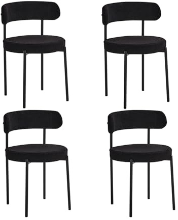 JZGORC 4er Set Esszimmerstuhl, Teddy-Samt-Polsterstuhl, Geeignet für Esszimmer, Wohnzimmer, Schlafzimmer, Konferenzraum – Schwarz