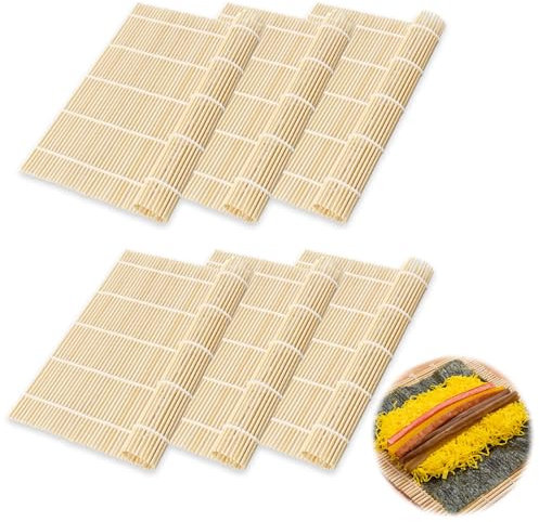 LZYDKH 6PCS Sushi Making Kit, Sushi Rolling Mat 24cm x 24cm Reusable Sushi Kit Sushi Roller Natural Bamboo Mat Set for Beginner DIY Making Sushi