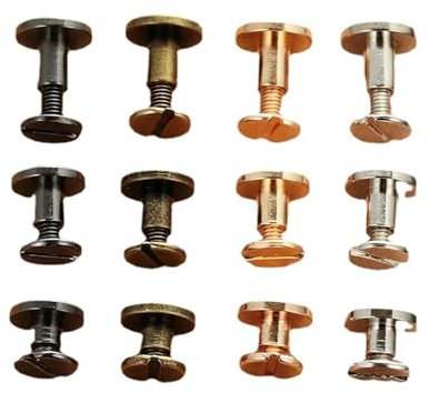 SYBNIKOLF Brass rivet，chicago screws, 10Sets/20Pcs Flat Belt Screws Luggage Leather Craft Nail Rivets Brass Gold Silver Solid Female Rivet Slotted Stud Head(Red Bronze,5x4mm)