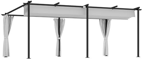 Outsunny Pergola Jardin Exterieur 3 x 6 m pergola coulissante rétractable avec parois latérales, tonnelle de Jardin, Polyester Haute densité 180g/m², abri Soleil UPF30+, pour terrasse, Patio, Gris