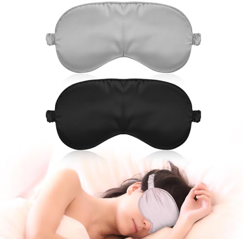 Molain 2 styck silkes sovmask, silke ögonmask Mjuk ögonbindel Sovljusblockerande sömnmask Herrsovmasker Silke för paus, resa eller lugnt insömnande Damer (Svart + Grå)
