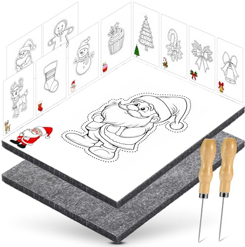 DazSpirit Set Di Punteruolo Per Bambini Dai 4 Anni In Su, Kit Completo Di Aghi Con 2 Feltri, 2 Aghi e 10 Immagini Da Ricamo, Sicuro Per Bambini, Kit Artistico Per I Più Piccoli (Natale)