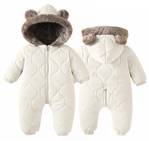 Happy Cherry – baby vinteroverall med huva, pojke, flicka, snödräkter med foder, varm sparkdräkt, långa ärmar, småbarn, jumpsuit, barn, vinterkläder med dragkedjor – 0–24 månader, Vit, 18-24 månader