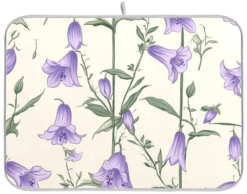 Campanula Rotundifolia Flowers Counter mat Kitchen Dish Drainer Pads Dishes Drying mat XL 18 x 24