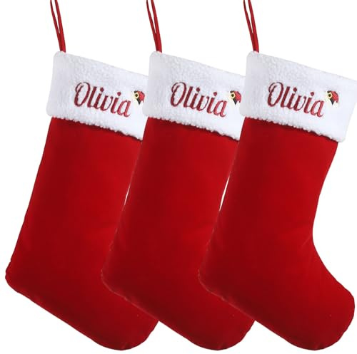 Sleeleece Weihnachtsstrumpf Personalisiert Nikolausstrumpf mit Namen,46cm Weihnachtsstrümpfe rote Samt mit weißer superweicher Plüschmanschette für Weihnachtsbaum,Urlaub,Kamin，Weihnachtsdeko