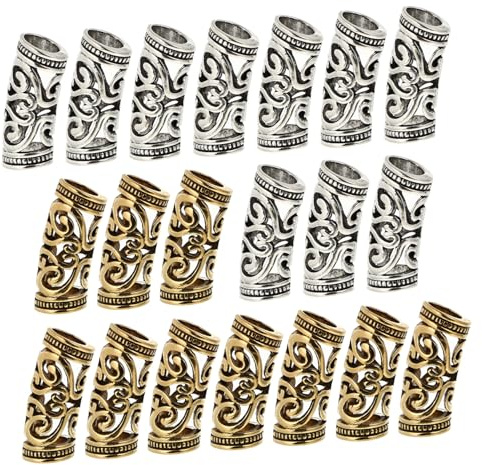 TOYZFRIENDY 20 Stück Dreadlock Haarringe für Zöpfe Geflochtene Manschetten Metall Haarperlen in Antik Silber und Antik Gold für Dreadlocks Flechtfrisuren Bartzöpfe