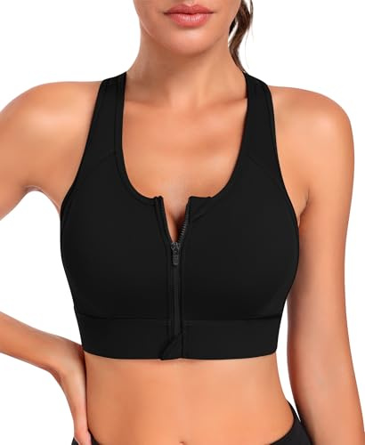 JoyGirl Zip Front Sports Bras for Women High Impact Seamless Yoga Gym Bra