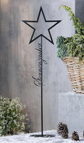 Dekoleidenschaft Dekosäule Sternenzauber aus Metall, schwarz, 79 cm hoch, Metalldeko Aufsteller, Winterdeko Stern, Weihnachtsdeko