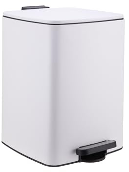 Relaxdays Mülleimer Küche, 20 Liter, Absenkautomatik, weiß | entnehmbarer Inneneimer, mattes Metall, eckiger Treteimer