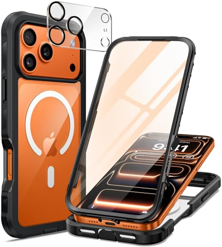 seacosmo Skal för iPhone 17 Pro kompatibelt med MagSafe, Stötsäkert iPhone 17 Pro Mobilskal med 360 Graders Skydd, Inbyggt 9H Härdat Glas Skärmskydd + Linsskydd, Fullt Skydd, Svart | Rugged 360° stötsäkert fodral, inbyggt 9H härdat glas, HD-kameraskydd, kompatibelt med MagSafe