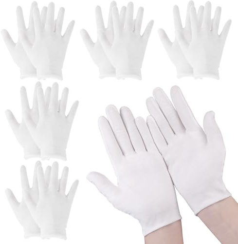 Ebksqs Baumwollhandschuhe Weiß, 10 Paar Stoffhandschuhe Weiß Baumwolle, Weiche und Atmungsaktive Unterziehhandschuhe für Hautpflege, Neurodermitis und Schmuckuntersuchung