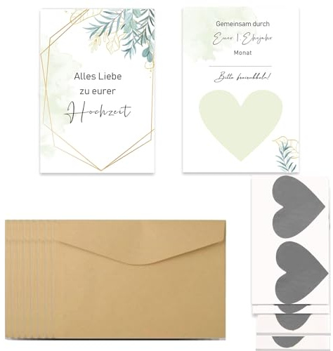 Gutscheine zum selber ausfüllen, Alles Liebe zu eurer Hochzeit-gelbgrün | 8 Sets Rubbelkarten zum selber beschriften mit Umschlägen, Gutscheinkarte zum Selbstausfüllen, Geburtstagskarte