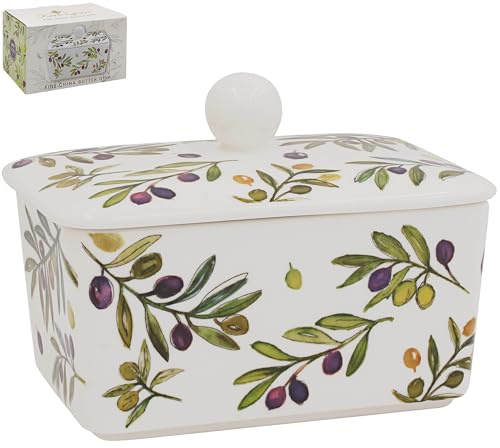 The Leonardo Collection Jennifer Rose Olive Groove Fine China Butter Dish | Fine china, butter keeper, dishwasher safe, BPA free