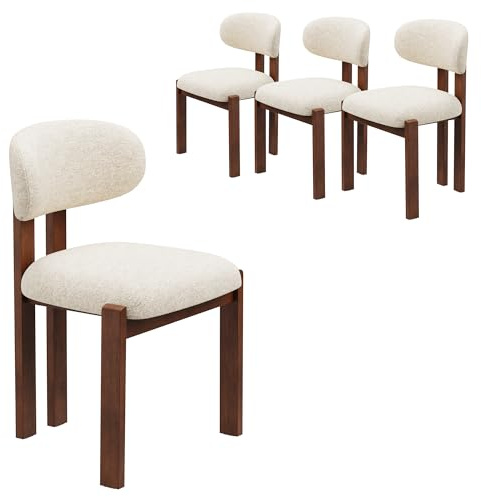 MALOL Esszimmerstühle 4er Set, Moderne Polsterstühle mit Holzbeinen in Dunkelbraun, Stoff-Essstühle mit Stabiler Rückenlehne, Beige Geeignet für Esszimmer, Küche und Gastronomie