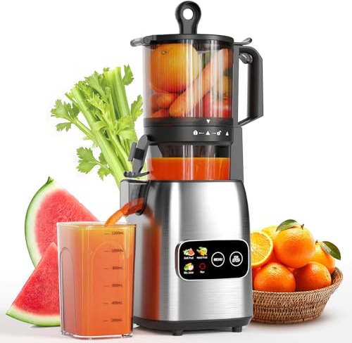 Kismile Smart Touch Cold Press Juicer Machine, 13,5cm Large Feed,300W | Easy-Clean, BPA Free, High-Yield, Slow Juicer for Whole Fruits and Vegetables