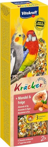 Vitakraft Kräcker, Knabberstangen für Großsittiche, mit Mandel und Feige, zur Schnabelpflege, Vogelsnack, ohne Zusatz von Zucker (1x 2 Stück)