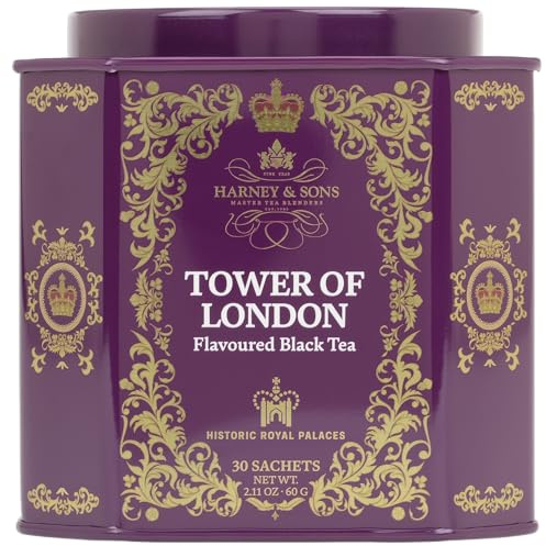 Harney & Sons Tower of London Black Tea with Stone Fruit, Bergamot and Honey Flavors | 30 sachets, Historic Royal Palaces Collection (Tin Design May Vary)