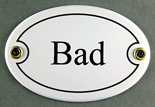 Emaille Türschild Bad weiß oval 7x10 cm Schild Emailleschild Metallschild Blechschild