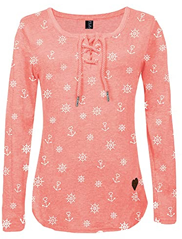 Fleasee dam casual långärmad tröja med snöre lady basic långärmad ankare tryck toppar