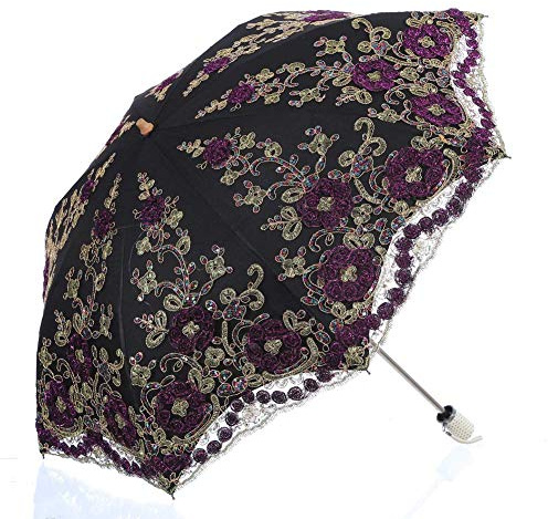 Lelestar Ladies Lace 2 Folding UV Parasol Snow/Rain/Sun Umbrella Embroidery Wedding Umbrella