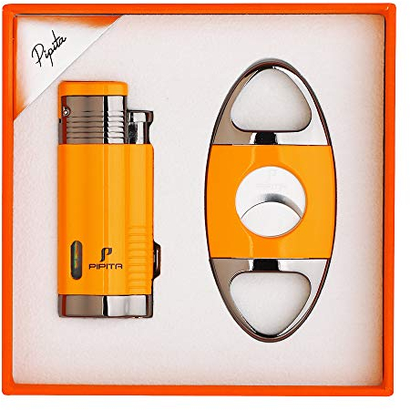 PIPITA Sturmfeuerzeug mit Jetflamme, Winddichter Triple Jetflamme Stabfeuerzeug Nachfüllbar Gas Feuerzeug aus Metall und Schneider, Verpackung mit schöner Geschenkbox(Verkauft ohne Gas)