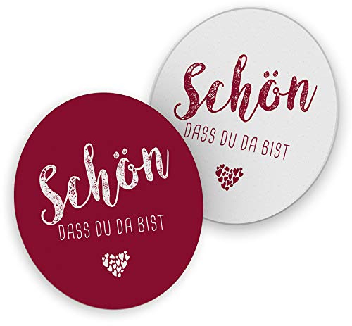 itenga 40x Bierdeckel Untersetzer Schön DASS du da bist rund 10,7 cm Tischdeko für Veranstaltung Gäste Feier (Bordeaux rot)