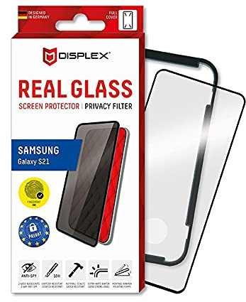Displex Privacy Full Cover Panzerglas (10H) für Samsung Galaxy S21 5G, Montagerahmen, Privacy Filter, Tempered Glas, kratzer-resistente Schutzfolie, hüllenfreundlich